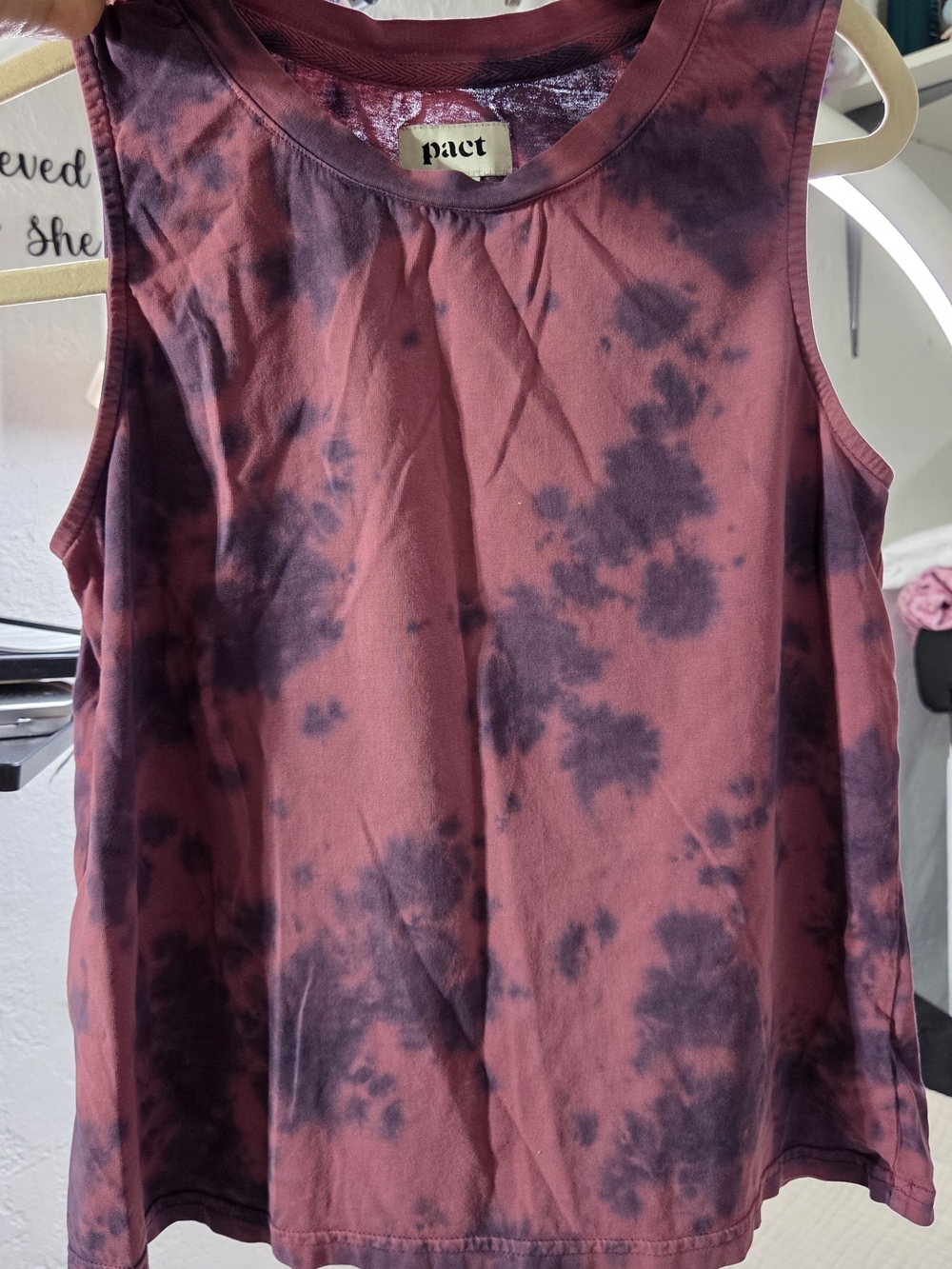 Pact Women's Burgundy and Black Tie-Dye Tank